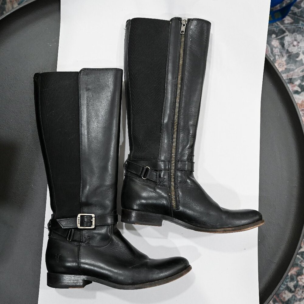 Frye Size 8 Tall Leather Stretch Mixed Media Riding Boots